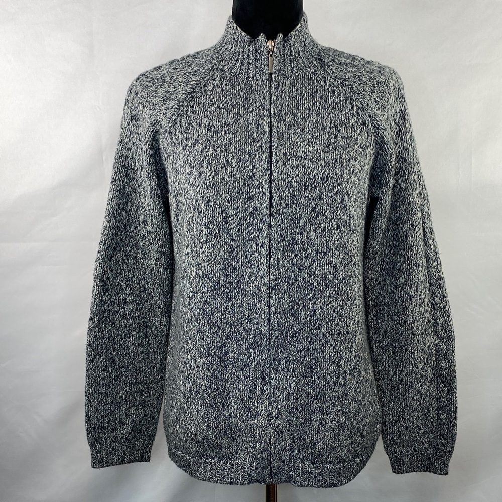Liz Claiborne 100% Cotton Mock Neck Full-Zip Knit Sweater Size Medium